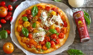 Pizza rústica de tomate cherry y gorgonzola